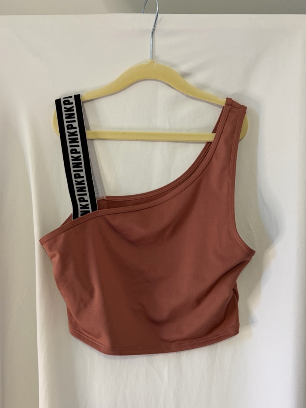 PINK Victoria's Secret One-Shoulder Rust Crop Spots Top size M